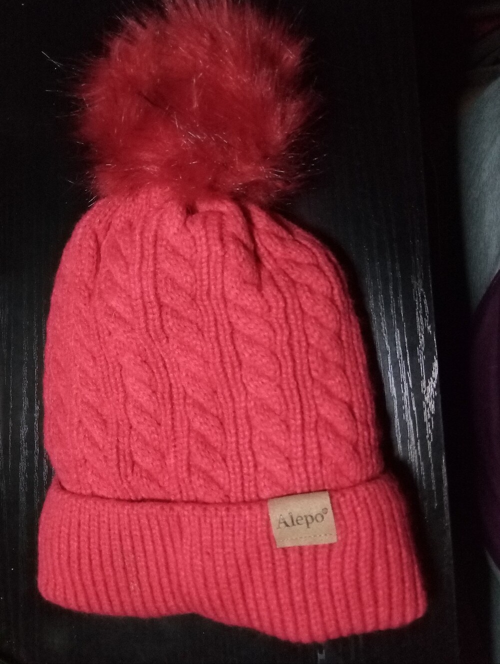 Alepo Red Cable Knit Pom Beanie